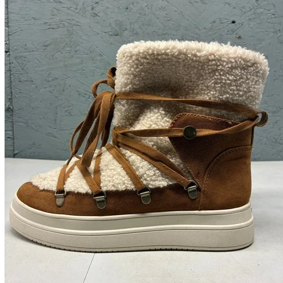 JSLIDES Winter Boots Women's Brown Suede Shearling Lined Lace Up Casual 8.5 - Picture 11 of 16